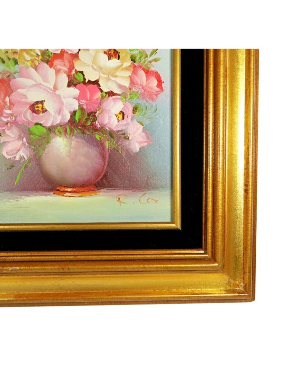 Robert Cox 14x15" Signed Oil Painting Pink Rose Bouquet Vintage Floral Art - Picture 2 of 10
